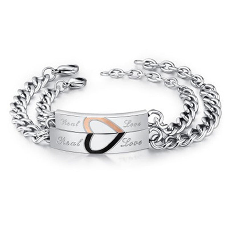 Bracelets D'amour Puzzle Couple - 2 Pièces Acier Inoxydable Noir Et Blanc - Longueur 16+5 Cm - Cadeau Romantique