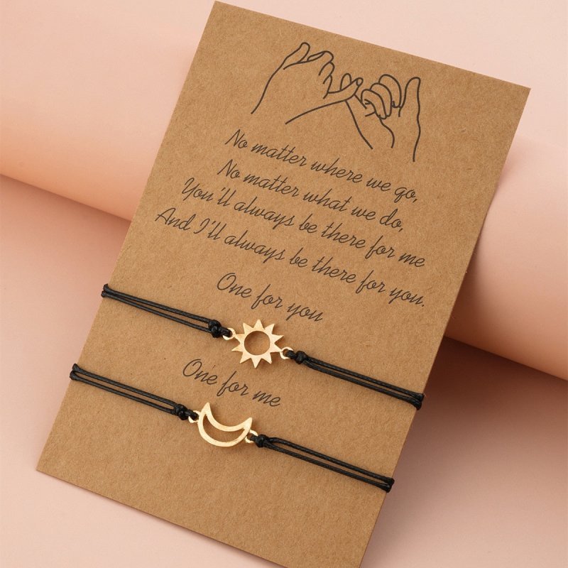 Lot De 2 Bracelets Couple Soleil Et Lune - Réglables, Corde Nylon, Cadeau Amitié Amour Anniversaire