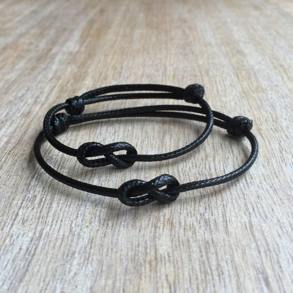 Bracelet Couple Corde à Nœud Infini Noir Et Rouge Avec Jade - Bouddhiste, Méditation - Unisexe