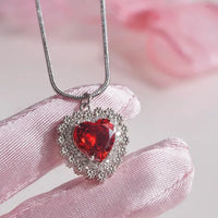 collier coeur strass rouge
