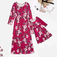 Robe Manches Longues Bordeaux à Fleurs