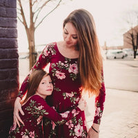 Robe Bordeaux Florale Mère Fille