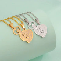 Collier Clé Coeur Or Acier