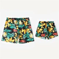 Short de Bain Tropical Noir Jaune Vert