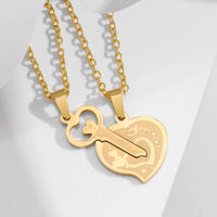 Collier Clé Coeur Or Acier