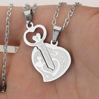 Collier Clé Coeur Argent Acier