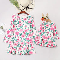 Robe Manches Longues Rose Fleurs