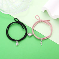 Bracelet Amoureux Aimanté Noir Rose