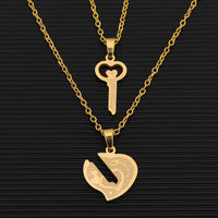 Collier Clé Coeur Or Acier