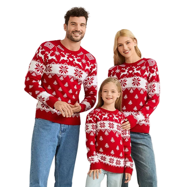 Pull Noël Famille Rouge