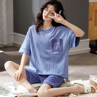 Pyjama Gaufré Femme Bleu