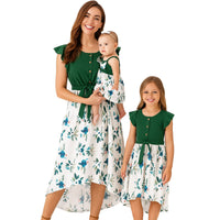 Robe Mère Fille Verte Fleuri