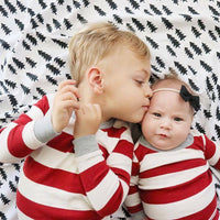 Pyjama frere et soeur rayure rouge