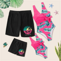 maillot de bain palmier bleu rose
