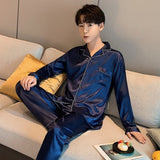 pyjama satin bleu homme