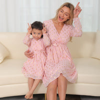 robe mere fille rose doré
