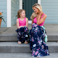 robe assortie maman fille rose et bleu