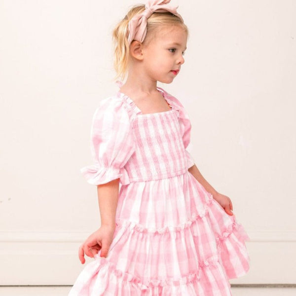 robe vichy fille rose